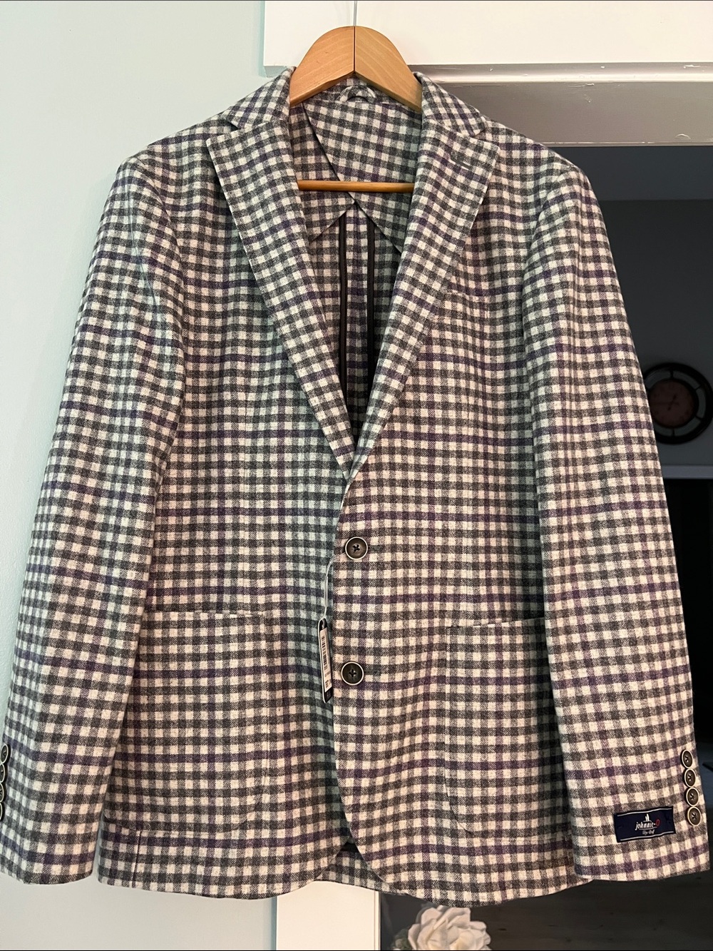johnnie-O Giuseppe Gray & White Checked Sport Coat size 38R